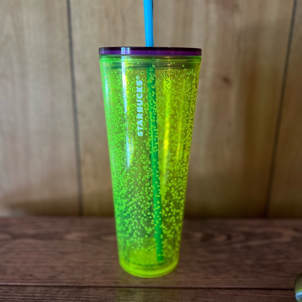 Starbucks Bright Green Tumbler with Blue Straw
